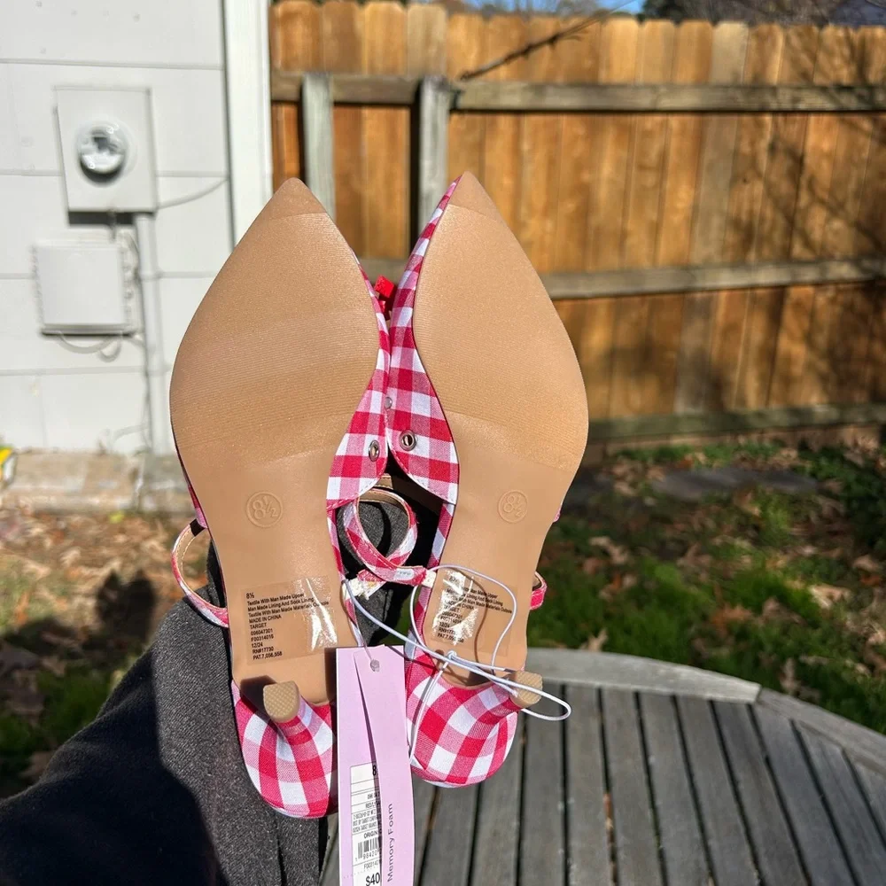 Nwt Wild Fable - Women's Lysandra‎ Gingham Eyelet Kitten Heels - size 8.5 picnic